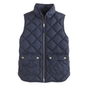J. Crew Women’s Navy Blue Quilted DOWN Puffer Vest with Snap Pockets Zip-up
